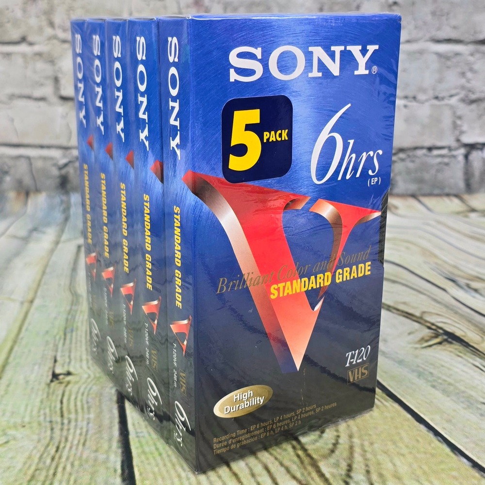 Sony T-120VF VHS Blank Video Cassette 5 Pack 6Hr Standard‎ Grade New Sealed T120